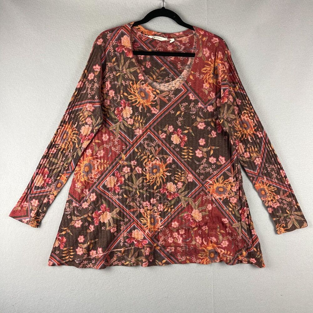 Soft Surroundings Alisanna Tunic Top Womens Large Knit Floral Ribbed Artsy Retro